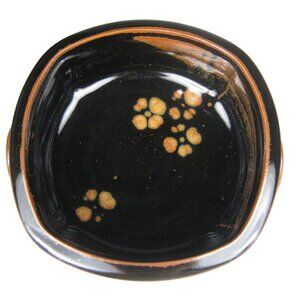Studio Pottery Brown Asian Influence Bowl Flower Handles Footed Ceramic 7.25 in